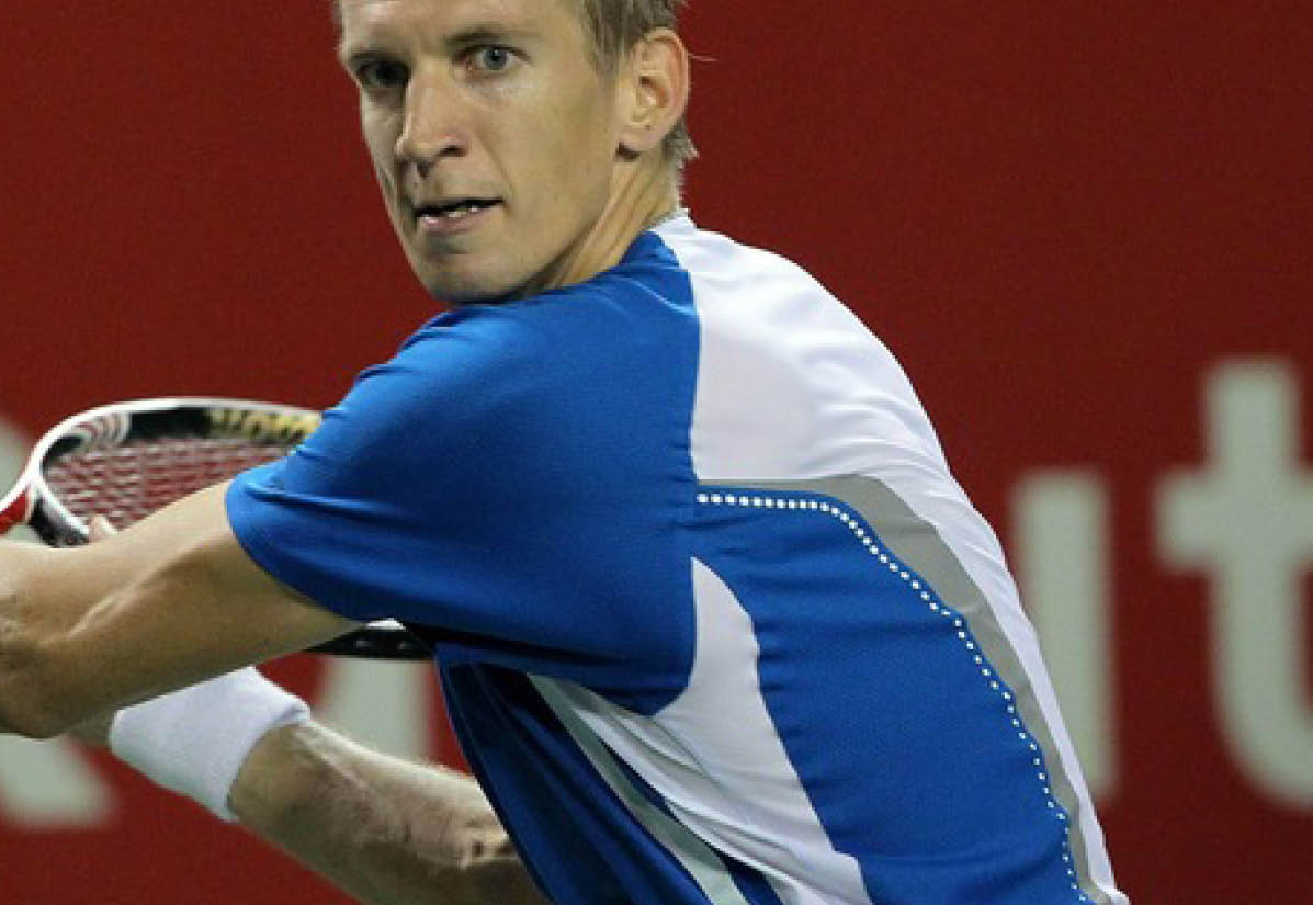 TOKYO - OCTOBER 05: Jarkko Nieminen of Finland in action during his match against Jo-Wilfried Tsonga of France on day two of the Rakuten Open tennis tournament at Ariake Colosseum on October 5, 2010 in Tokyo, Japan.  (Photo by Kiyoshi Ota/Getty Images)